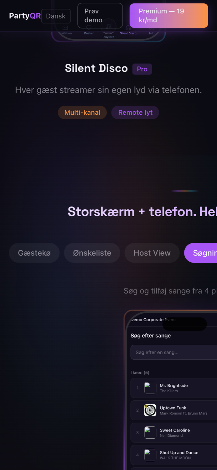 PartyQR skærmbillede